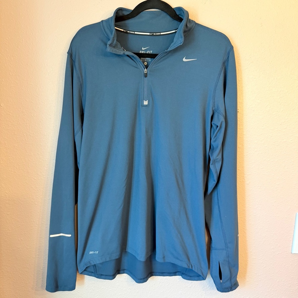 Nike Running Dri-FIT Womens Medium Blue Quarter Zip Pullover Thumbholes Top